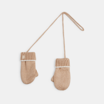 قفازات منسوجة بطريقة التريكو باللون البيج للأطفال الرضع من الجنسين